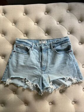 Abercrombie & Fitch High-Rise Light Blue Distressed Denim Shorts